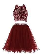 Scoop Burgundy Sleeveless Chiffon Clasp Handle Party Dresses for Prom and Party