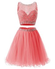 Low Price Watermelon Red Sweetheart Neckline Beading and Belt Formal Dresses Sleeveless Side Zipper