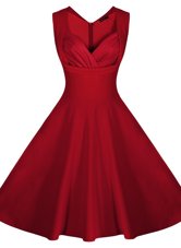 Satin Sweetheart Sleeveless Zipper Ruching Prom Dresses in Wine Red