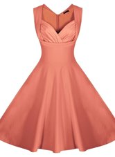 Peach A-line Sweetheart Sleeveless Satin Knee Length Zipper Ruching Homecoming Dress