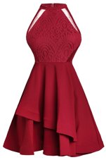 Fantastic Wine Red Pageant Dress for Teens Prom and Party and For with Ruffled Layers High-neck Sleeveless Zipper