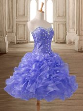 Lovely Sleeveless Organza Mini Length Lace Up Homecoming Dress in Lavender for with Beading and Ruffles