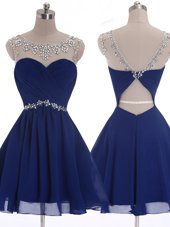 Top Selling Scoop Sleeveless Criss Cross Red Carpet Prom Dress Navy Blue Chiffon