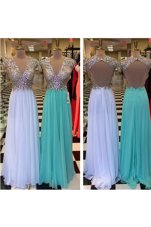 White V-neck Backless Beading Evening Party Dresses Sleeveless