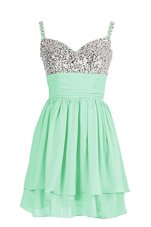 Chiffon Sweetheart Sleeveless Zipper Beading and Ruching Womens Evening Dresses in Apple Green