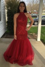 Spectacular Mermaid Red Sleeveless Sequins Floor Length Pageant Dresses