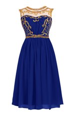 Fashionable Scoop Chiffon Sleeveless Knee Length Prom Party Dress and Beading