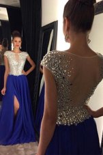 Sleeveless Sweep Train Beading Side Zipper Dress for Prom