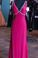 Satin V-neck Sleeveless Zipper Sashes|ribbons Prom Gown in Fuchsia