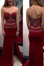 Wine Red Sweetheart Neckline Beading Prom Evening Gown Sleeveless Side Zipper