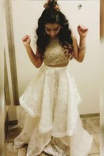 Fabulous Scoop Sleeveless Lace Pageant Dress for Womens Beading and Ruffles Sweep Train Zipper