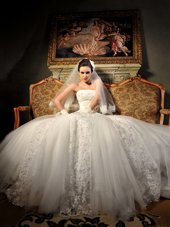 Sleeveless With Train Beading and Lace Lace Up Bridal Gown with White
