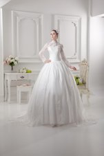 Super Long Sleeves Sweep Train Zipper Lace Wedding Dress