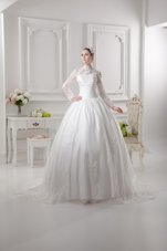 Super Long Sleeves Sweep Train Zipper Lace Wedding Dress