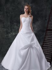 Simple One Shoulder Sleeveless Taffeta Wedding Dresses Beading and Pick Ups Brush Train Lace Up