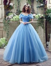 Blue Wedding Dresses Wedding Party and For with Ruching and Bowknot Off The Shoulder Sleeveless Lace Up