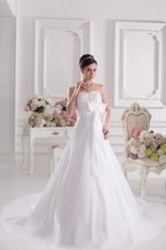 Adorable White Sleeveless Satin Court Train Lace Up Wedding Dresses for Wedding Party