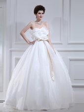 Elegant With Train Empire Sleeveless White Wedding Dress Court Train Lace Up