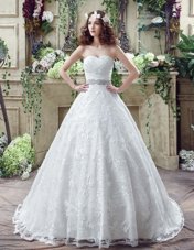 Sweetheart Sleeveless Court Train Lace Up Wedding Dresses White Tulle