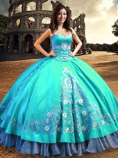 Sweetheart Sleeveless Taffeta Quinceanera Gown Embroidery Lace Up