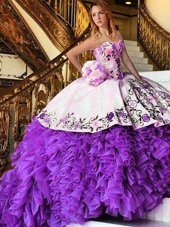 Classical Floor Length White And Purple Sweet 16 Quinceanera Dress Sweetheart Sleeveless Lace Up
