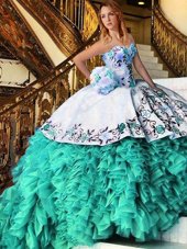 Sweetheart Sleeveless Lace Up Quince Ball Gowns Blue And White Organza