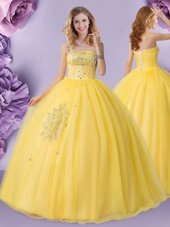 Royal Blue Organza Lace Up Strapless Sleeveless Floor Length Quinceanera Dress Beading and Ruffles