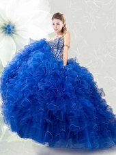 Superior Floor Length Lace Up Quinceanera Gown Royal Blue and In for Military Ball and Sweet 16 and Quinceanera with Beading and Ruffles