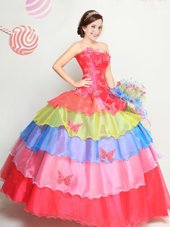 Hot Selling Multi-color Sweet 16 Quinceanera Dress Military Ball and Sweet 16 and Quinceanera and For with Appliques and Ruffled Layers Strapless Sleeveless Lace Up