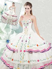 Dramatic Sleeveless Embroidery and Ruffled Layers Lace Up 15 Quinceanera Dress