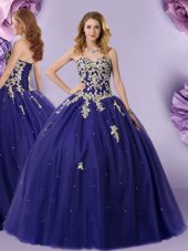 Luxurious Dark Purple Sweet 16 Quinceanera Dress Military Ball and Sweet 16 and Quinceanera and For with Hand Made Flower Sweetheart Sleeveless Zipper