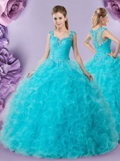 Attractive Floor Length Lace Up 15 Quinceanera Dress Orange Red and In for Military Ball and Sweet 16 and Quinceanera with Beading and Ruffles