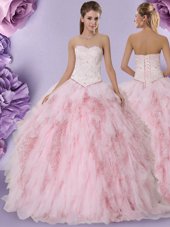 Tulle Sleeveless Floor Length Sweet 16 Dress and Beading and Lace and Ruffles