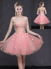 Pink Organza Lace Up Sweetheart Sleeveless Mini Length Celebrity Dress Appliques