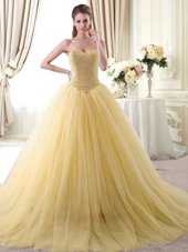 Attractive Gold Sweetheart Neckline Beading Quinceanera Gown Sleeveless Lace Up