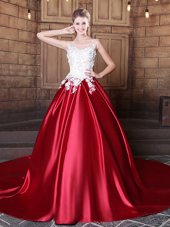 Ball Gowns Quinceanera Gown Wine Red Scoop Elastic Woven Satin Sleeveless Floor Length Lace Up