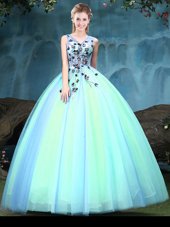 Noble Multi-color Sleeveless Appliques Floor Length Quince Ball Gowns