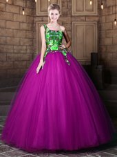Fantastic One Shoulder Pattern Quinceanera Gowns Purple Lace Up Sleeveless Floor Length
