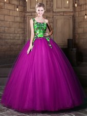Fantastic One Shoulder Pattern Quinceanera Gowns Purple Lace Up Sleeveless Floor Length
