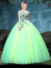 Multi-color Tulle Lace Up 15 Quinceanera Dress Sleeveless Floor Length Appliques
