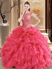 Scoop Organza Sleeveless Floor Length Quinceanera Dresses and Beading and Ruffles