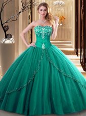 Edgy Dark Green Sleeveless Embroidery Floor Length Sweet 16 Dress