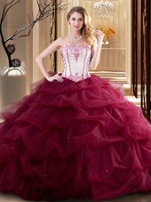 Sleeveless Lace Up Floor Length Embroidery and Ruffled Layers Quince Ball Gowns