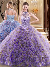Modest Halter Top Multi-color Lace Up Vestidos de Quinceanera Beading Sleeveless With Brush Train