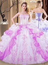 Ideal Ruffled Ball Gowns Sweet 16 Quinceanera Dress Multi-color Strapless Organza Sleeveless Floor Length Lace Up