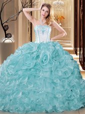 On Sale Ball Gowns Quinceanera Gowns Blue And White Strapless Organza Sleeveless Floor Length Lace Up