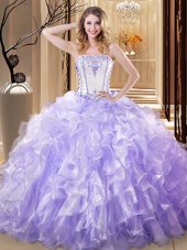 Ball Gowns Quinceanera Gowns Lavender Strapless Organza Sleeveless Floor Length Lace Up