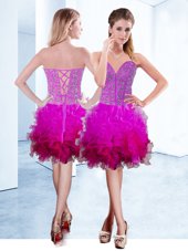 Fuchsia Sleeveless Knee Length Ruffles Lace Up Pageant Dress Wholesale