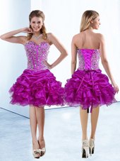 Super Fuchsia Sleeveless Beading and Ruffles and Pick Ups Knee Length Pageant Dress Wholesale