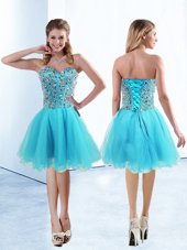 New Arrival Knee Length Lace Up Glitz Pageant Dress Aqua Blue and In for Prom and Party with Beading